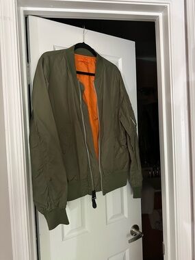 Alpha Industries Olive Bomber Jacket with Orange Interior